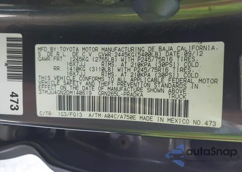 2013 Toyota Tacoma Prerunner V6 from USA, damaged, VIN 3TMJU4GN2DM140619